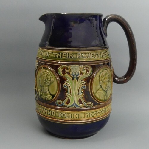 Doulton Lambeth pottery Edward VII Coronation jug. 18.5 cm. ...