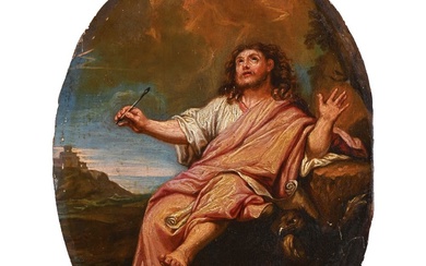 ÉCOLE FRANCAISE du XVIIè. Suiveur de Charles Le BRUN. « Saint Jean l’Evangéliste à Patmos...