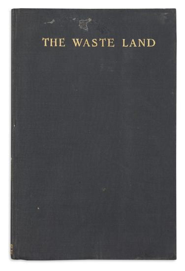 ELIOT, T.S. The Waste Land. 8vo, stiff black gilt-lettered cloth, adhesive remnants to...