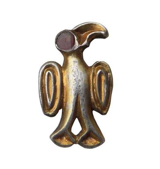 Early medieval Gold Merovingian silver-gilt bird brooch with Garnet Eye