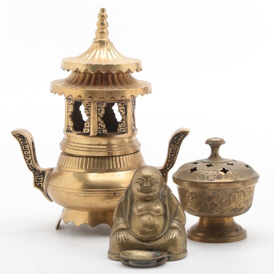 East Asian Brass Incense Burners and Censers, Late 20th Century