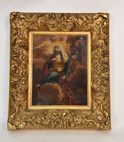 Ecole espagnole du XVIIIème siècle Sainte au lys Huile sur toile 33 x 26 cm...