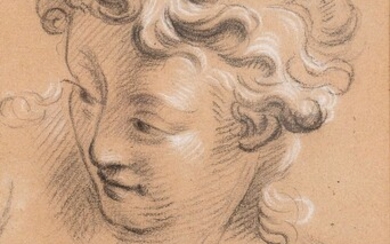 Ecole française du XVIIIe siècle Etude de visage Craie et fusain Porte une signature en...