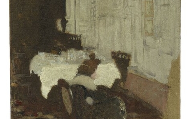 Edouard VUILLARD 1868 - 1940Femme devant une table servie - 1901Huile sur toileCachet de la...