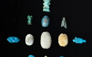 Egyptian Faience Amulets & Scarabs (13 pcs)