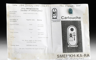 Egyptian Faience Amulet Smenkhkare Cartouche ex-Mitry