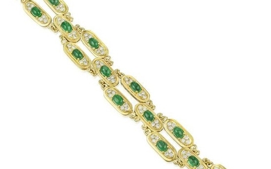 Emerald and Diamond Oval Link Bracelet