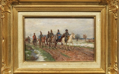 Emmanuel Bachrach-Barée (1863 Oberberg/Schlesia - 1943 Munich) Chevauchée de Napoléon Paysage hivernal peint dans un...