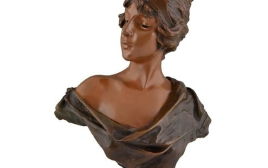 Emmanuel Villanis - Unis France gieterij - Art Nouveau bronze women's bust Lucrèce