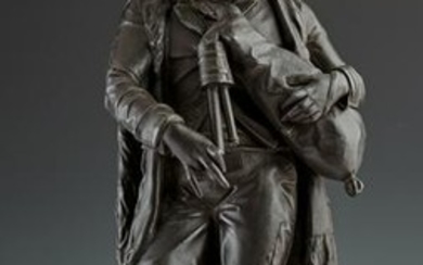 English Patinated Spelter Figure of a Bagpiper, c.