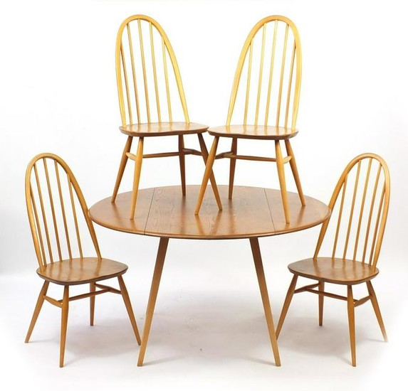 Ercol light elm drop leaf dining table and four stick