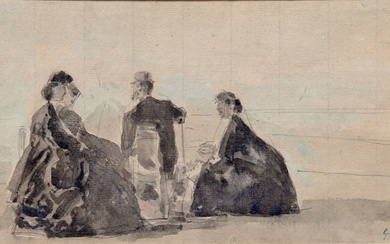 Eugène BOUDIN 1824 - 1898 Réunion élégante sur la plage à Deauville