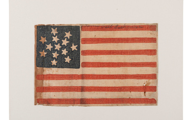 [FLAGS]. 13-star American parade flag with rare 7-point starburst pattern. Ca 1876.