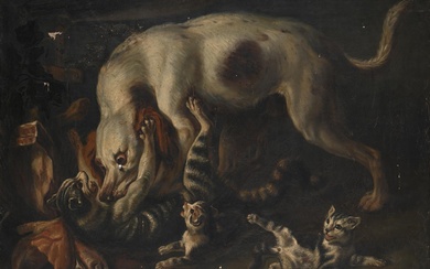 FOLLOWER OF NICASIUS BERNAERTS, A DOG ATTACKING KITTENS