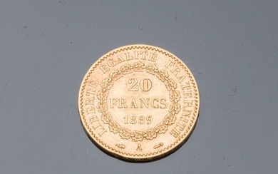 FRANCE 20 francs or au génie, année 1889. Poids: 6,5 g