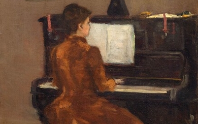 FRÉDÉRIC BAZILLE(Monpellier 1841-1870 Beaune-la-Rolande)Jeune fille au piano. 1866/67.Huile sur toile.Monogrammée en bas à droite :...