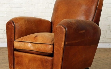 FRENCH ART DECO LEATHER CLUB CHAIR C 1940
