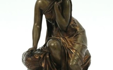 FRENCH BRONZE SEATED CLASSICAL LADY, MARBLE BASE