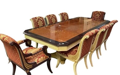 FRENCH EMPIRE STYLE WALNUT INLAY DINING TABLE 106"