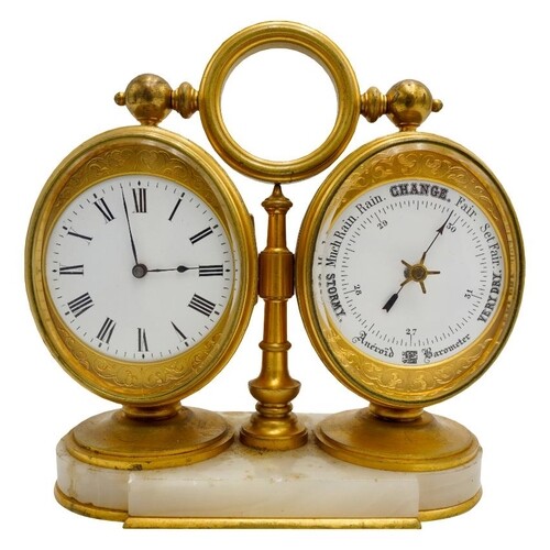 FRENCH GILT-BRONZE COMPENDIUM CLOCK CIRCA 1900 with a clock,...