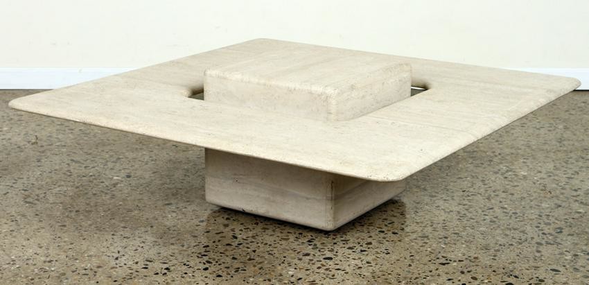 FRENCH TRAVERTINE COFFEE TABLE BY ARTELANO C.1975