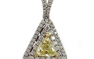 Fancy Yellow Diamond Pendant 18k Gold Triangle White Halo Design GIA Cert