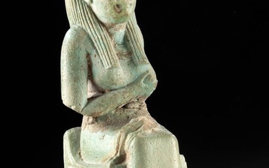 Fine Egyptian Faience Figural Seated Isis & Horus