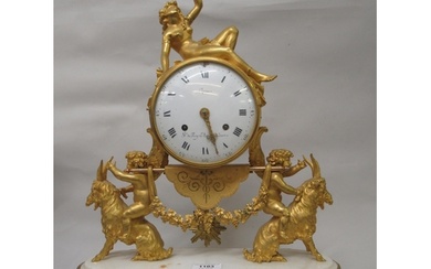 Fine French ormolu and marble mantel clock by Lepine, the dr...