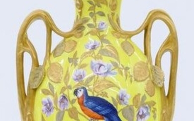 Fine Royal Crown Derby Gilt Parrot Yellow Urn