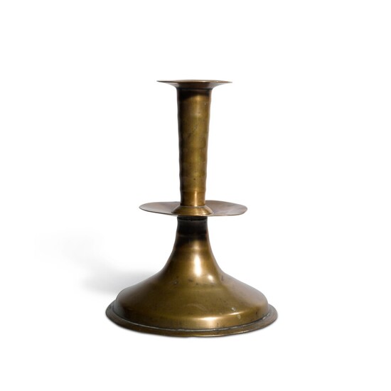Fine and Rare English Cast Brass 'Trumpet' Circular-Based Candlestick, mid-17th Century