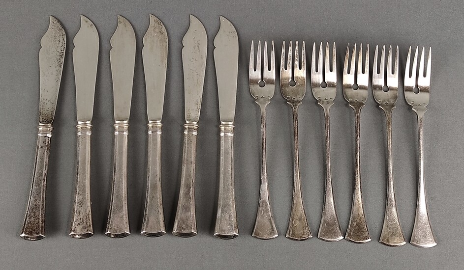 Fish cutlery, for six persons, flared handles, Czechoslovakia, 1929-1942, silver 800, 460g, length