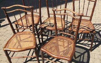Five Antique 19th C French Faux Bamboo Chairs