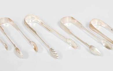 Five Pairs of George III and Later Silver Sugar-Tongs, including...