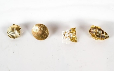 Four Assorted Gold Ear Clips, 14K & 18K