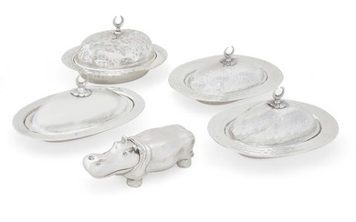 Four Turkish silver covered sweetmeat dishes