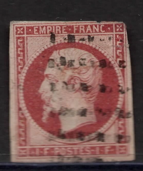 France 1853 - N°18, 1fr Carmin, oblitéré signé. Vendu avec certificat Pigeron. Beau