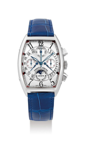 Franck Muller. A White Gold Retrograde Perpetual Calender Chronograph Wristwatch with Moon Phases and Leap Year Indication