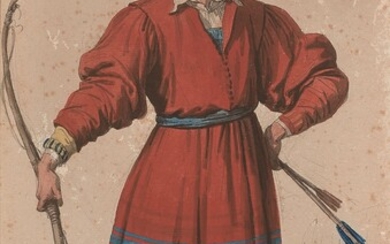François-André VINCENT Paris, 1746 - 1816Guillaume Tell, étude de costume et reprisesAquarelle gouachée, plume et...