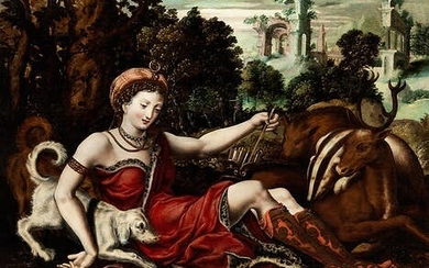 Französischer Meister, um 1570, DIANA MIT TIEREN BEI DER RAST