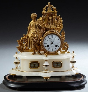 French Bronze and Alabaster Mantel Clock, 19th c., with