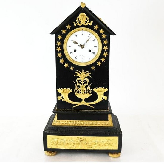 French Empire Bronze & Marble Mantel Clock