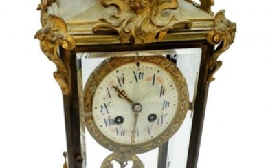 French Gilt Brass Glass Encased Mantel Clock