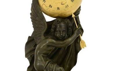 French Gilt & Patinated Bronze Figural Mantel Clock
