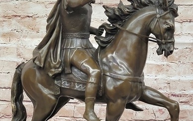 French King Louis XIV of France on Horseback - Bronze Sculpture on Marble Base