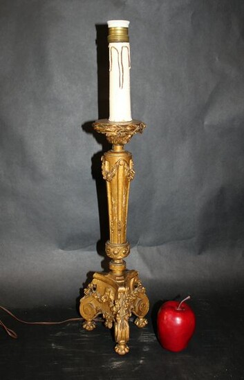 French Louis XVI giltwood candlestick lamp