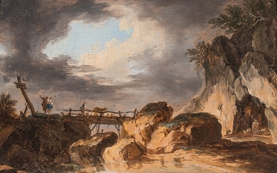French School, 18th Century Landscape with Bridge
