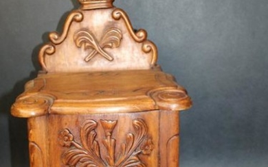 French provincial carved walnut salt box