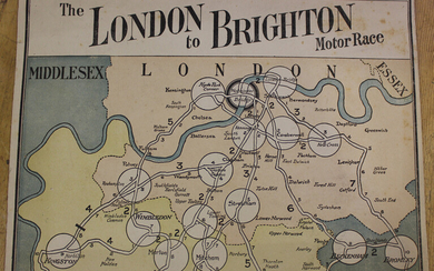 GAME. A colour printed folding 'The London to Brighton Motor Race' game board, circa 1900
