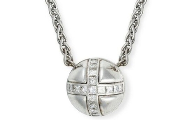 GARRARD, A DIAMOND NECKLACE in 18ct white gold, the pendant designed as a dome set with princess cut