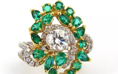 GIA certified 4.06ct. Emerald & Diamonds Cocktail Cluster ring 18kt